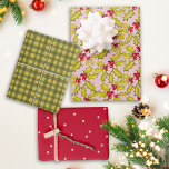 Holly Polka Dots Gingham Retro Pink Red Christmas Wrapping Paper Sheet<br><div class="desc">This fun trio of designs features classic retro hand drawn designs that include holly and berries on retro pink,  pink polka dots on red,  and a fun classic green gingham plaid.</div>