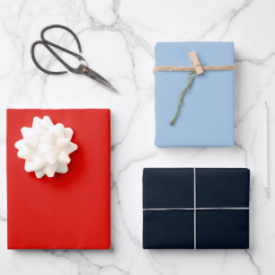Holly Red and and Winter Blue Solids Wrapping Paper Sheet