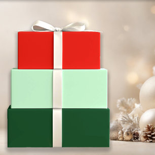 Holly Red and Evergreen Winter Solids Wrapping Paper Sheet