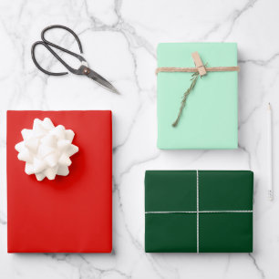 Holly Red and Evergreen Winter Solids Wrapping Paper Sheet