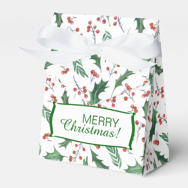 Holly Red Berry Christmas Favour Box (Front Side)