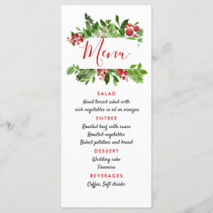 Holly Red Berry Christmas Modern Wedding Menu