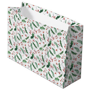 Holly Red Berry Christmas Pattern Large Gift Bag