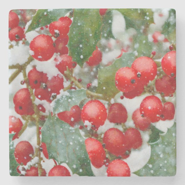 Holly Red Berry Christmas Season Holiday Coaster (Front)