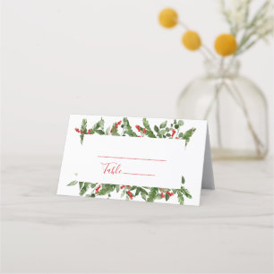 Holly Red Berry Christmas Wedding  Place Card