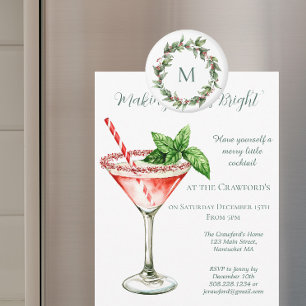 Holly Red Berry Monogram Christmas Magnet