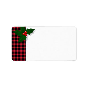 Holly Red Christmas Plaid Blank Label