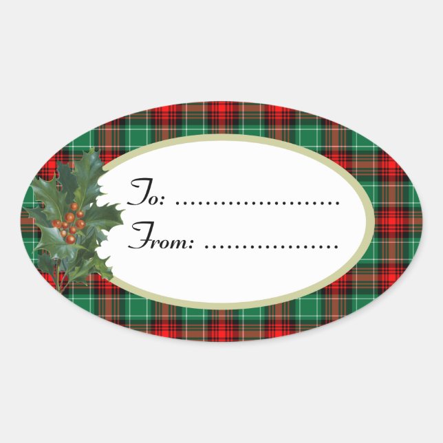 Holly Red Green Holiday Plaid Custom Gift Sticker (Front)