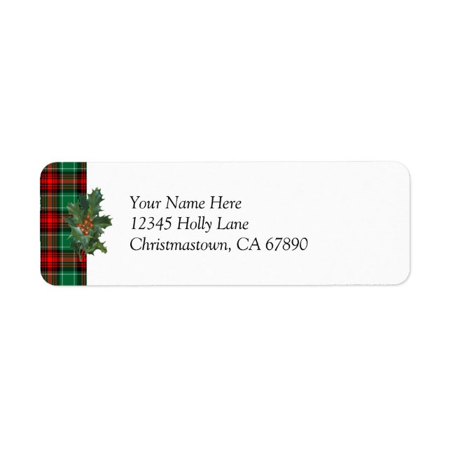 Holly Red Green Plaid Custom Address Label (Front)