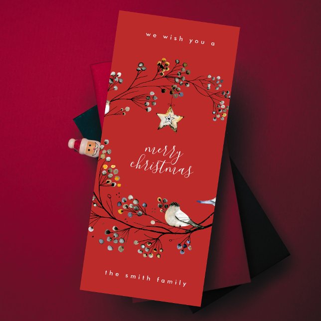 Holly Red Minimal Flat Merry Christmas Star Photo Holiday Card (Creator Uploaded)