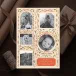 Holly Red Ribbon Christmas Photo Collage  Holiday Card<br><div class="desc">5 photo areas in various orientations; peach "frame" can be changed to any colour in the editor;  Choose your own fonts too! Add a message to the back or more photos if desired.</div>
