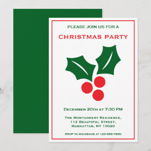 Holly Red White And Green Name Fun Christmas Party Invitation