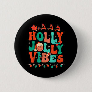 Holly Retro Groovy Christmas Jolly Vibes Santa Hip 6 Cm Round Badge
