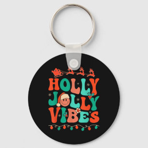 Holly Retro Groovy Christmas Jolly Vibes Santa Hip Key Ring