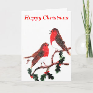 Holly Robin Festive Art Holiday Card