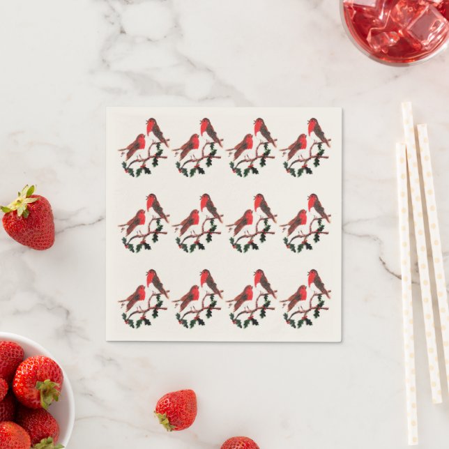 Holly Robins Festive Bird Pattern Napkin (Insitu)