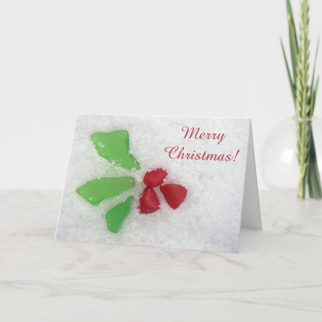 "Holly" Sea Glass on Snow - Inclusive Holiday Card (Front)