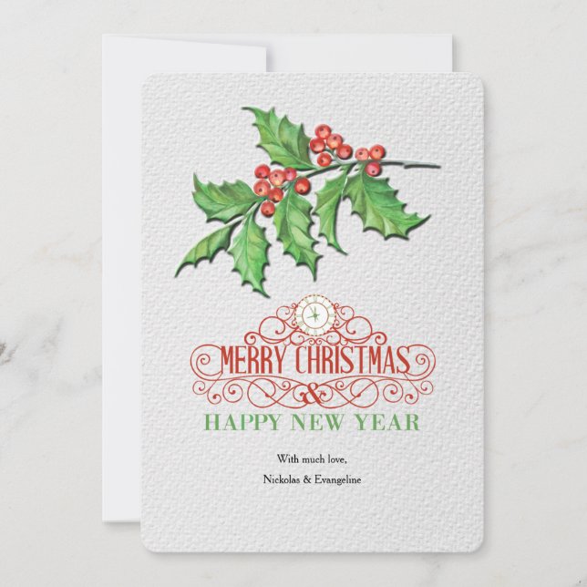 Holly Sprig Holiday Greeting Card (Front)