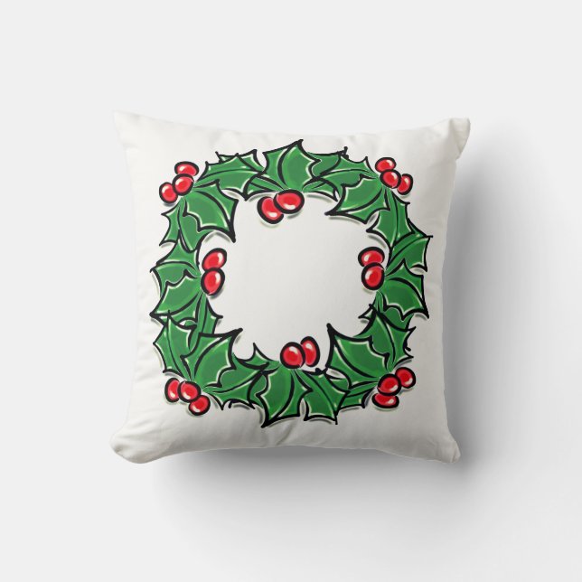 Holly Sprig Wreath Cushion (Front)
