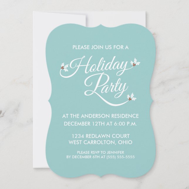 Holly Sprigs Holiday Party Invitations (blue) (Front)