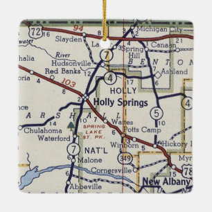 Holly Springs MS Vintage Map Ceramic Ornament