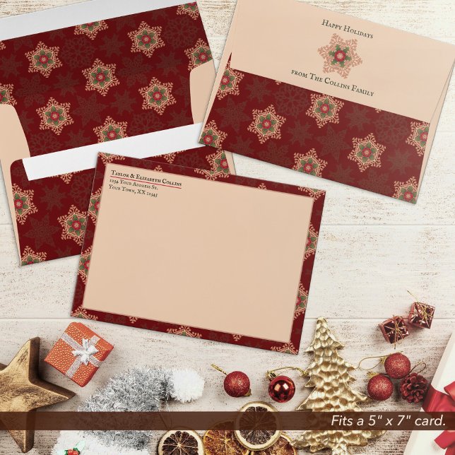 Holly Star Christmas Red Pattern Accents Envelope (Holly Star Christmas Red Pattern Accents Envelope - Fits a 5" x 7" card.)