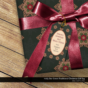 Holly Star Green Holiday Gift Tag