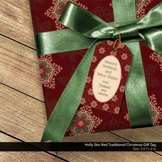 Holly Star Red Traditional Christmas Gift Tag (Holly Star Traditional Christmas Gift Tag: Red)