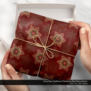 Holly Star Traditional Christmas Red Tissue Paper