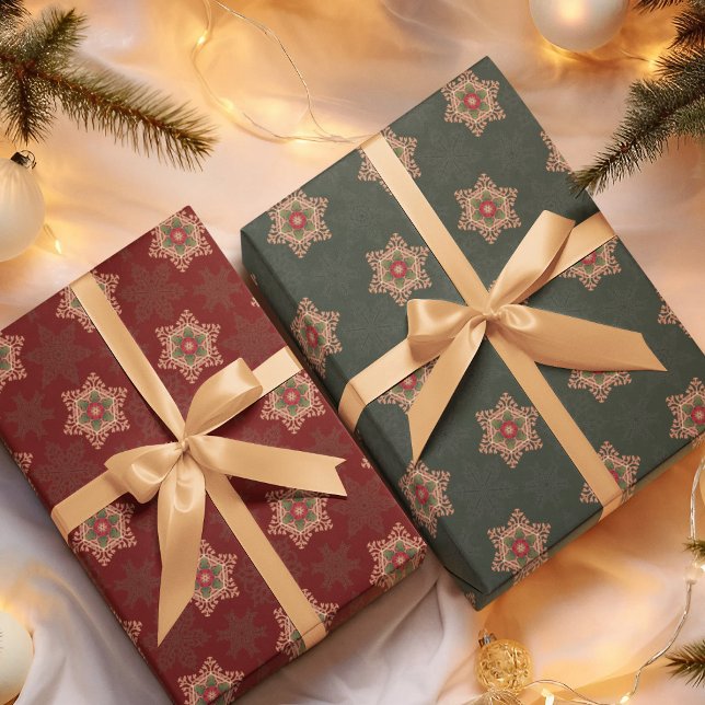 Holly Star Wrapping Paper 2 Green and 1 Red Pieces (Holly Star Wrapping Paper)