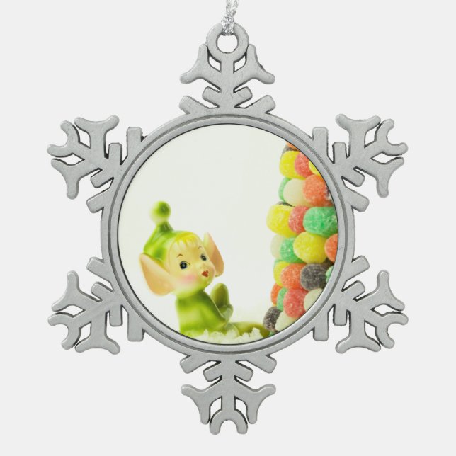 Holly the Pixie Elf Snowflake Pewter Christmas Ornament (Front)