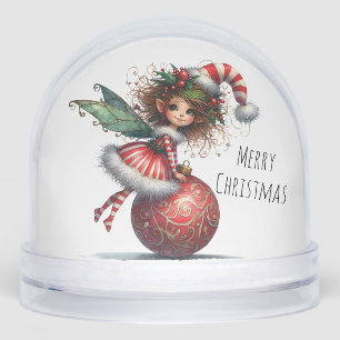 Holly-Topped Fairy on Ornament Snow Globe
