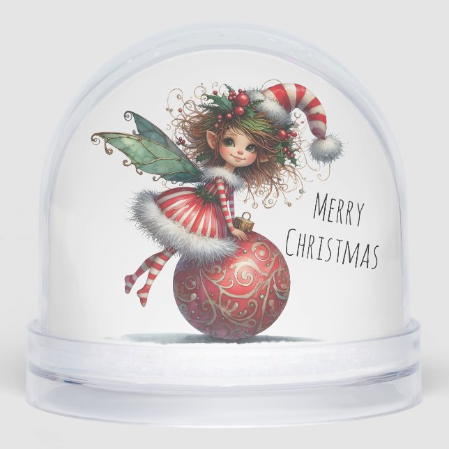 Holly-Topped Fairy on Ornament Snow Globe (Front)