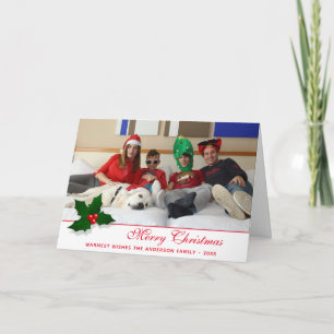 Holly Tree Berry Merry Christmas Family Photo  Holiday Card