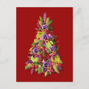 Holly Tree with Apples and Pansies Postcard