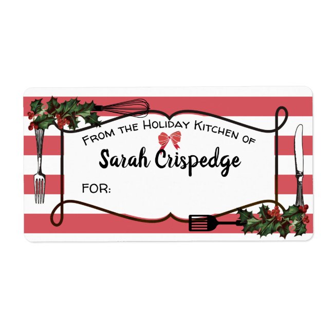 Holly utensils Christmas food gift sticker (Front)