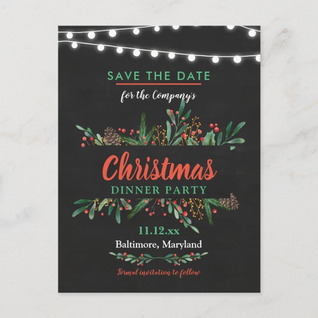 Holly Vintage | Christmas Dinner | Holiday Party Announcement Postcard (Front)