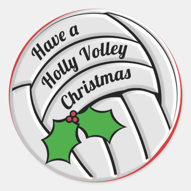 Holly Volley Christmas Volleyball Classic Round Sticker (Front)