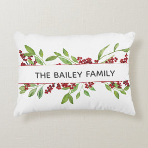 Holly & Watercolor Greenery Custom Decorative Cushion