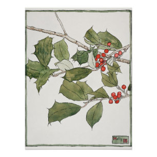 Holly Watercolor Painting, Hannah Borger Overbeck Poster