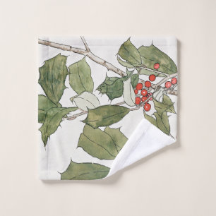 Holly Watercolor Painting, Hannah Borger Overbeck Wash Cloth