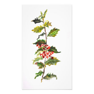 Holly Watercolor Painting Photo Print