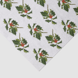 Holly with Red Berries on Ivory Background Tissue Paper