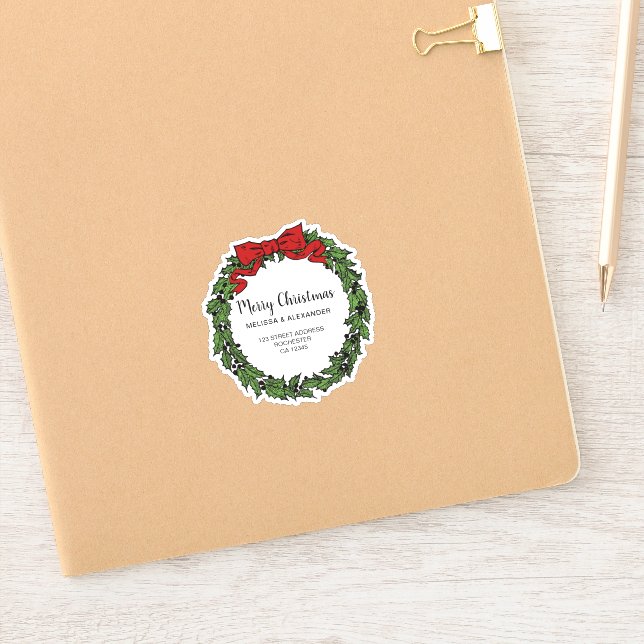 Holly wreath branch Merry Christmas envelope seals (Notebook)