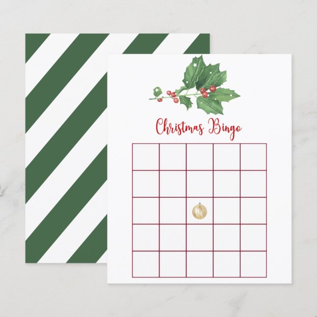 Holly Wreath Christmas Bingo Game Card (Front/Back)