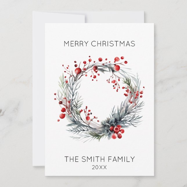 Holly Wreath Christmas Card (Front)