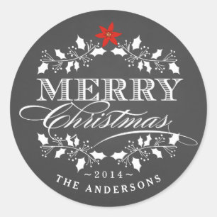 Holly Wreath Christmas Chalkboad Typography Label