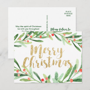 Holly Wreath Christmas Holiday Postcard