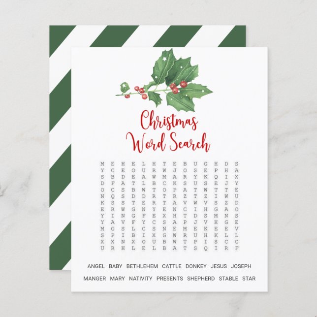 Holly Wreath Christmas Word Search Game (Front/Back)
