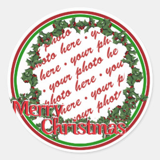 Holly Wreath Circle Photo Frame Classic Round Sticker
